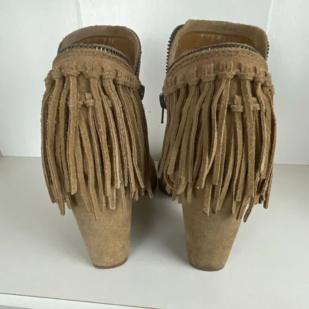DV by Dolce Vita Suede Fringe Trim Open Toe Booties 7.5